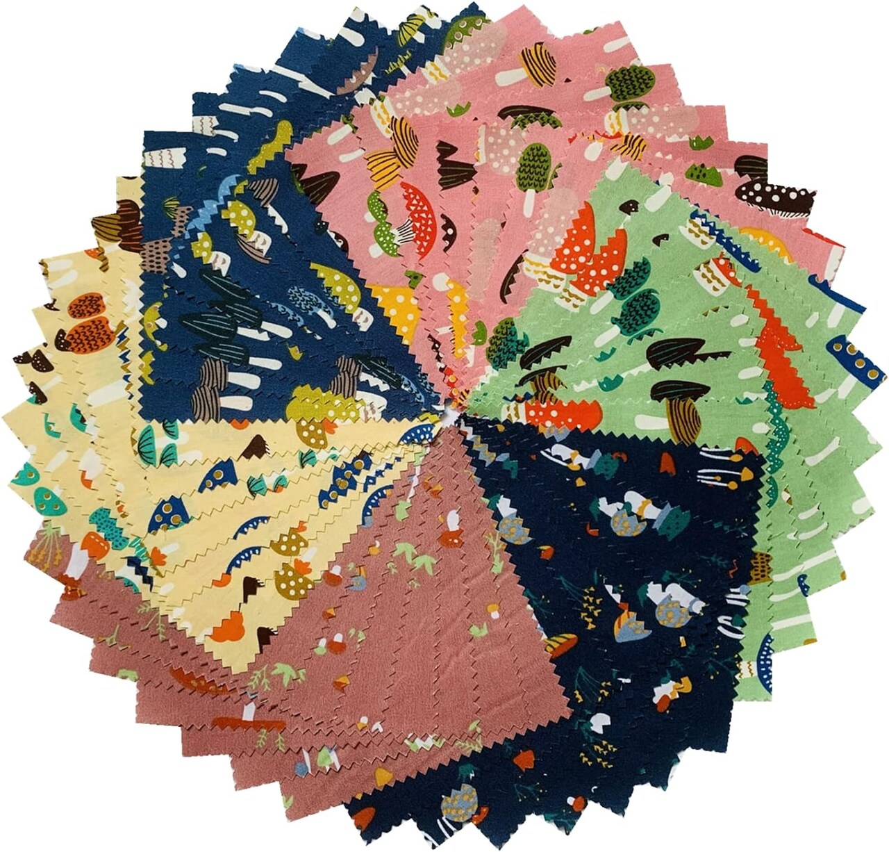 Cute Mushroom Charm Packs for Baby - Precut Fabric Squares for Quilting & Crafts (42Pcs, 5" Cotton Squares)